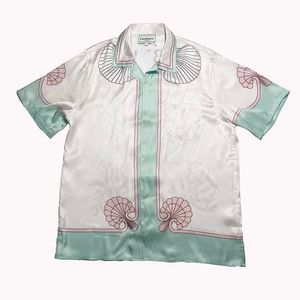 23SS New Casablanca Hawaii Beach camisa homens e mulheres Shell rosa coral solto vers￡til Moda de camisa de manga curta