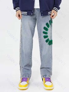 Jeans masculinos Moda Toalha verde Bordado Retro Retro Round Round Bordado Bordado Casual Pontas de rua de moda de moda casual Fashion