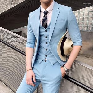 Męskie garnitury Gray granatowe khaki niebo niebieskie dla mężczyzn 2023 Slim Fit Summer Men's Summer 3 PCS PROOM Suit Wedding Q306