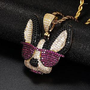 Chains Fashion Iced Out A Puppy In Sunglasses Pendant Necklace With Tennis Chain Micro Paved Cubic Zircon Hip Hop Full CZ Jewelry