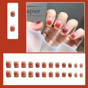 Ложные ногти Прекрасный клубничный томатный принт Kawaii Cartoon Bear Elegant Blush Design Artificial Nailsfalsefalse