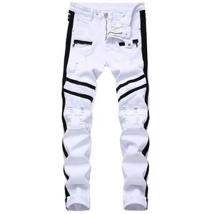 Jeans Masculino Masculino Hiphop Stripe Design Patchwork Rasgado Stretch Slim Jeans Streetwear Algodão Masculino Joggers Casual Calças Denim Plus Size 42 Z0225