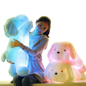 Pluszowe lalki 50 cm Kreatywne oświetlenie LED Teddy Dog Schled Animals Lowienna pluszowa zabawka kolorowe świecące poduszki świąteczne prezent dla dzieci 230225