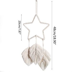 Tapissries 808b Handgjorda Woven Star Dream Catcher Macrame Leaf Tassel Hängande Tapestry Backdrop