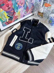 Falection 23ss big L baseball jacket varsity coat flocking patch embroidery genuine leather sleeve TOP fashion hiphop roddy rich