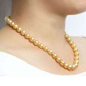 Kedjor Elegant runda 9-10mm South Sea Gold Pearl Necklace14kchains