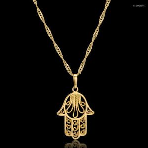 Pendant Necklaces Filigree Charm Hamsa Hand Of Fatima Gold Color Protection Amulet Necklace For Women Jewelry Gift Drop