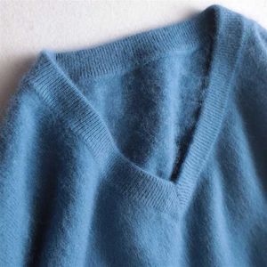 Fashion Men Clothing Mens 100% Mink Cashmere Sweater Pullover Jumper V-Neck Man Koreaanse Winter Knust Warm Dikke Wool 210202314s