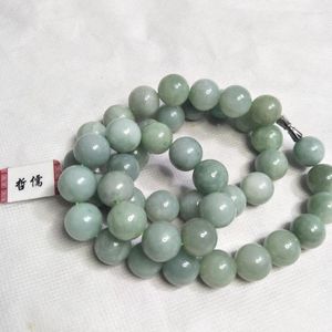 Chains Zheru Jewelry Pure Natural Jadeite Light Green Bead Necklace 13.5mm Jade Chain Send A-level National Inspection CertificateChains