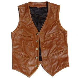 Men s Vests 5XL s Genuine Cowhide Plus Size Waistcoat Weskit Coat For Real Leather Outerwear Vest Clothing Man 230225