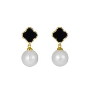 Charm Fashion Four-Leaf Clover Rhinestones Pearl Earrings Women's Pendant örhängen smycken G230225
