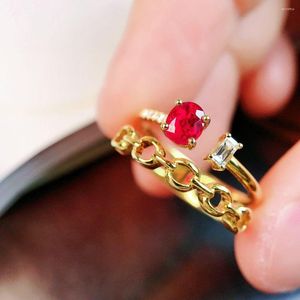 Cluster Rings 4480 Solid 18K Gold Nature 0.51ct Red Ruby Gemstones Diamonds Women Fine Jewelry Presents The Six-word Admonition