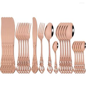 Conjuntos de utensílios de jantar conjunto de talheres de ouro rosa de aço inoxidável 6/24pcs Dinner Knife Fork Spoons Cutlery Kitchen Complete Tableware