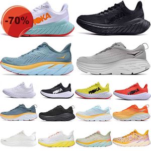 Sandaletler Sandaletler TOP HK One TOP Hoka Hokas Bondi 8 Clifton Mach 5 Erkek Bayan Utility Sneaker Üçlü Siyah Beyaz Çiçekli Yosun Yeşil Çay Karbon X 2