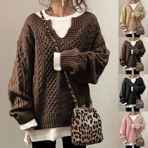 Women's Sweaters Women Elegant Autumn Winter Knitted Pullover Sweater Top Fashion Warm Thick Long Sleeve V Neck Loose Knitwear