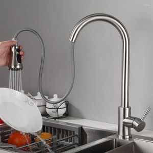 Küchenarmaturen SKOWLL Wasserhahn Deckmontage High Arc Pull Down Sprayer gebürstetes Nickel