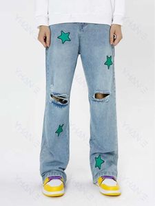 Männer Jeans Neue Mode Brief Stern Stickerei Baggy Männer Hip Hop Jeans Hosen Ripped Loch Gerade Vintage Denim Hosen pantalon Homme Z0225