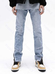 Men's Jeans American retro splashing ink Washing Men's denim trousers Retro straight tube loose and vertical stitching straight pants Denim Z0225