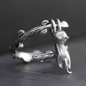 10Pcs Retro Punk Cute Cat Climb Tree Ring Demon Hip Hop Rock Animal Unisex Finger Jewelry Gifts