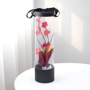 Gift Wrap Flower Wrapping Gift Box PVC Transparent Cylinder Single Rose Bouquet Case for Valentine's Day Birthday Floral Packaging 667A J230224