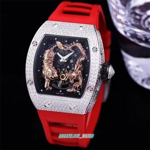 ZY RM51-01 Montre de Luxe watch with true Tourbillon movement 3D painted dial Swarovski Diamond case Sapphire crystal glass mirror natural rubber band