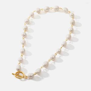 Girocollo Minar Collane di perle d'acqua dolce barocche francesi per le donne Collana con cerchio in acciaio inossidabile con placcatura in oro 18 carati