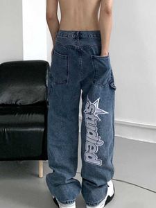 Men's Jeans Men Pants Loose Jeans Street Clothing Retro Hip hop bet Embroidered Jeans Loose Straight Leg Pants Wide Leg Pants Z0225