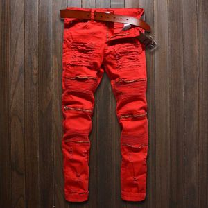 Men's Jeans 2017 new Men skinny Jeans Design Fashion Biker Runway Hip hop Slim Jeans Knee zipper Hole Distressed Jeans Men ripped jeans Z0225
