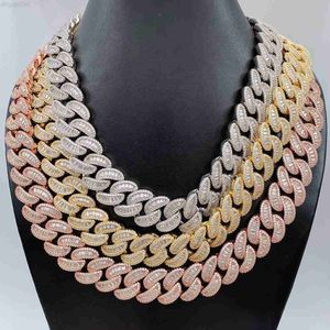 HotSalebussdown Hip Hop Jewelry Crazy Design Heavy 20mm Iced Mens Miami Cuban Link Chain Cuban Baguette Moissanite Necklace