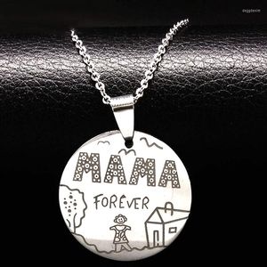 Pendant Necklaces Family Stainless Steel Mama Forever Boy Girl Pendants Necklace Jewelry Women Kids Member Mother's Day Gift N2407