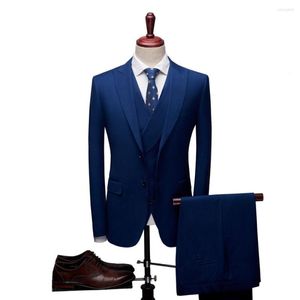 Mäns kostymer Solid Color Men's Boutique Suit Three Pieces 2023 mode koreansk stil affärssammanträden Slim kostym äktenskap homme