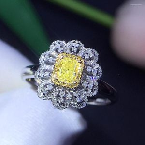 Klusterringar fina smycken real 18k 0,25ct facny ljus gul diamant bröllop engagemang kvinnlig för kvinnliga diamanter ring tx