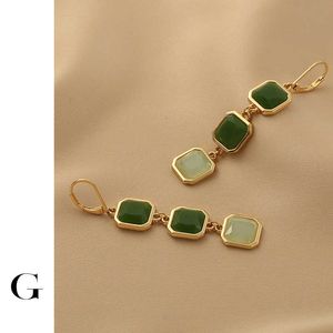 Charm Ghidbk Trendy Triple Square fasetterad akryl hängande örhängen för lady uttalande guld färg grön mint sten droppe örhängen g230225