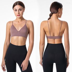 Yoga Outfit Deep V-shaped Seamless Sport Bra Thin High Elastic Casual Backing Underwear Women For