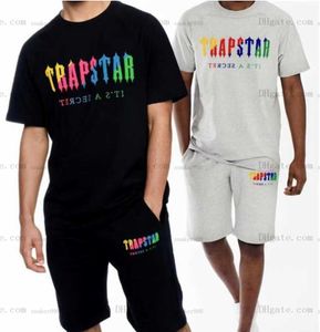 2023 Nytt märke Toppar Herrkläder Trapstar London Färgade bokstävertryck Herr T-shirts Träningsoveraller Sommar Bomull Oversized Lösa toppar Street Branded