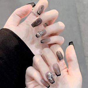 False Nails 24st Manicure Black Blue Press On DIY Crystal Butterfly Fake Long French Ballerina