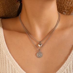 Naszyjniki wisiorek Huatang boho srebrny kolor Miłość Naszyjnik dla kobiet okrągły monety Urocza łańcuch obojczyka kobiecy biżuteria na szyi