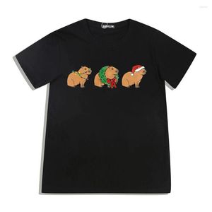 Herren-T-Shirts, Weihnachts-Capybara-Grafikdruck, T-Shirt, Herren-Damen-Shirt, Cartoon-Stil, niedlich, Harajuku-T-Shirt, kurzärmelig, Baumwolle, lässige T-Shirts