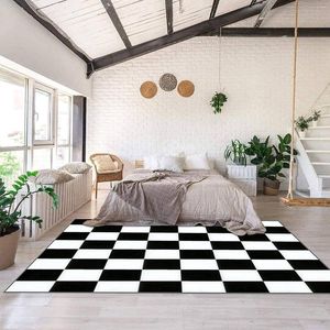 Carpets Thick Checkerboard Plaid Carpet Living Room Soft Imitation Cashmere Floor Decor For Bedroom Bedside Rug Sofa Mats