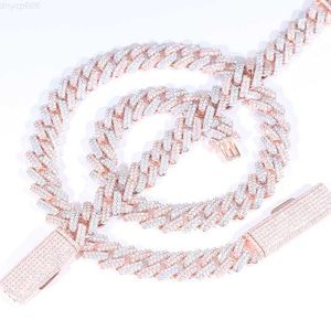 White Gold Rose Gold 2Tones 2Rows Necklace VVS Moissanite 925 Silver Iced Out Cuban Link Chain