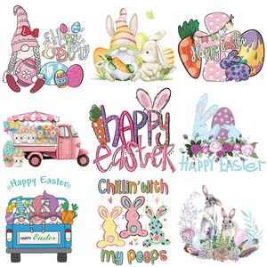 Notions Iron on Patches Easter Heat Transfer Stickers with Rabbit Pattern Appliques Design Decoration A Level Washable for T-Shirt Hoodies Bags