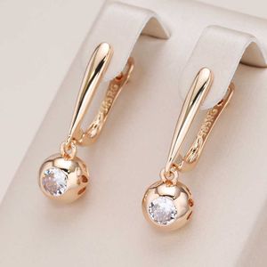 Charm Kinel New Women Long Earrings Round Natural Zircon Dangle Earrings 585 Rose Gold Color Luxury Fine Gift Casual Fashion Jewelry G230225