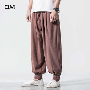 Męskie spodnie w stylu chiński w stylu dresowe starożytny w stylu lniany kwiaty swobodne joggery mody mężczyźni luźne sporne spodnie sportowe 5xl spodnie męskie Z0225