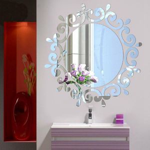 Mirrors 2 Sets 3d Stereo Mirror Wall Stickers Bathroom Entrance Decoration Bedroom Living Room