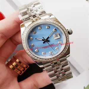 High-end 2813S automatic mechanical ladies watch Classic stainless steel strap with diamonds 36mm light blue fashion ladies Wristw295J