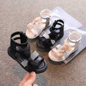 Sandals Summer Kids Shoes Girls Wedding Dress Shoes Children Bowknot Sandals for Girls Casual Dance Baby Shoes Rhinestone Flat Sandals Z0225