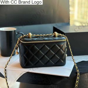 CC Brand Cross Body Donna Pelle di pecora Doppie perline dorate Borse per cosmetici Portafogli classici trapuntati con diamanti Custodia Hardware Borse a catena Designer Mini Black Cro