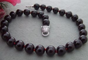 Ketten Natürliche 12 mm runde schwarze Achat-Jade-Halskette – Zirkon-Leopardenkopf-Verschluss, 45,7 cm Ketten