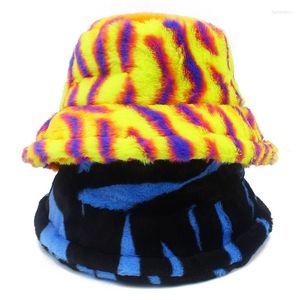 Berretti Secchi Cappello Tigre Stampe Pelliccia sintetica Soffice Inverno Caldo Donna Cappelli Fishman Addensare Secchio Panama Hiphop Cappellini da pesca Ventilatore