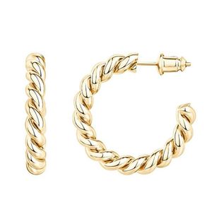 Hoop Earrings & Huggie Gold Twisted For Women 18K Plated Hollow Chunky Thick Hoops 30mmHoop